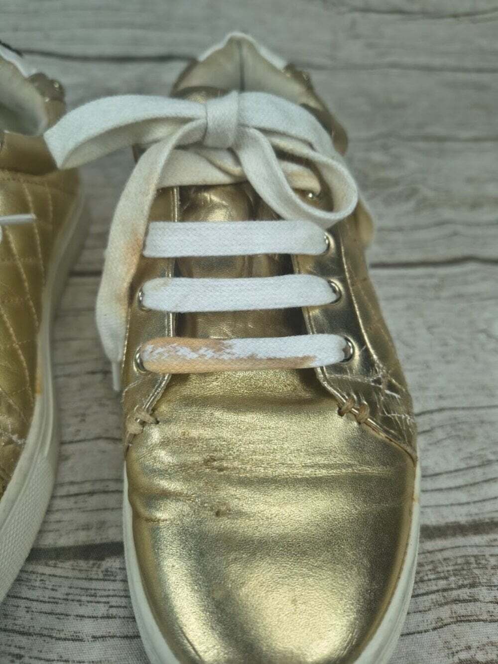 Kurt Geiger Metallic Gold Quilted Embellished Sneakers Size 38 - Picture 5 of 14